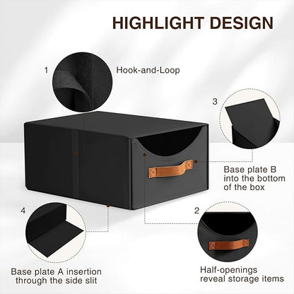 Homsorout Stackable Storage Drawers - Collapsible Storage Bins with Drawers, 6 Pack Closet Shelf Organizer Basket, Fabric Pull Out Organizer for Bedroom, Living Room, Dorm, Black