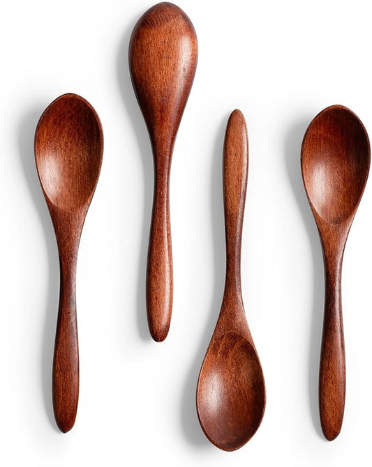 4 PCS Small Wooden Spoons, 5.8 Inch Honey Spoons for Tea, Hardwood Wooden Honey Teaspoon for Coffee, Little Tiny Wood Spoons, Bamboo Table Spoon for stirring, Wooden Spoons for Utensils Set by HEFILD