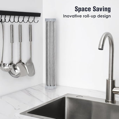 Tomorotec Stainless Steel Roll-Up Dish Drying Rack Marble Color Silicone Edges, Foldable Kitchen Rack Heat Resistant Trivet Supports up to 70 lbs, Food Safe for Dishes, Cookware & More - Image 3