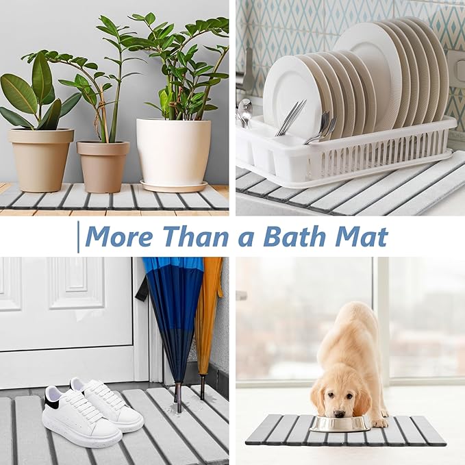 AWW Foldable Stone Bath Mat, Quick Dry Diatomaceous Earth Bath Mat with Non-Slip Mat, Super Absorbent, Easy to Clean, Compact for Small Bathrooms, 23.6 x 15.5, Light Grey - Image 7
