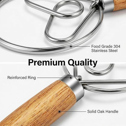 TEEVEA Danish Dough Whisk for Sourdough Bread, Wooden Handle Stainless Steel Mixing Tool - Image 4