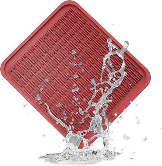 ZLR Large Silicone Dish Drying Mat (16" x 18") - XL Heavy Duty Drainboard Mat for Pots, Pans & Family Loads - Heat Resistant Trivet & Counter Protector, Easy Clean (Lava Red) by ZLR