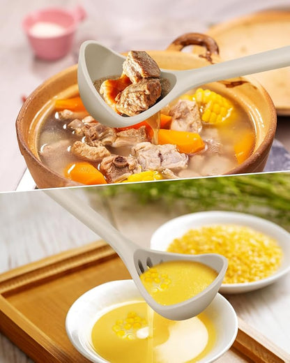 Large Silicone Ladle Spoon for Soup, Non Stick Kitchen Utensils with High Heat Resistant, BPA Free, Perfect Kitchen Tools for Cooking, Stirring,Serving Soups, 13.2inch (Khaki)