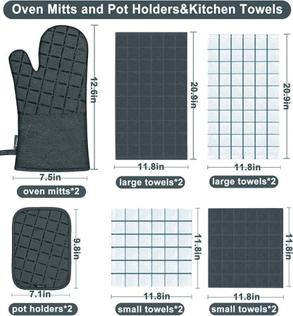 Oven Mitts Pot Holders Sets/Kitchen Towels and Dishcloths,Oven Gloves Kitchen Dish Towels 500 Degree Heat Resistant Potholders with Non-Slip Silicone Surface for Cooking,Grilling,Baking-Deep Green - Image 2