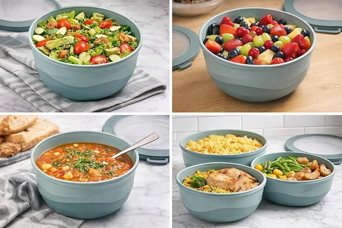 Pera Mixing Bowls with Lids Set, 8 Piece (4 Bowls + 4 Airtight Lids), BPA Free Nesting Kitchen Bowl Set for Mixing & Food Storage, Microwave & Dishwasher Safe (Blue)