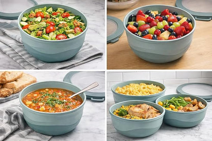 Pera Mixing Bowls with Lids Set, 8 Piece (4 Bowls + 4 Airtight Lids), BPA Free Nesting Kitchen Bowl Set for Mixing & Food Storage, Microwave & Dishwasher Safe (Blue)