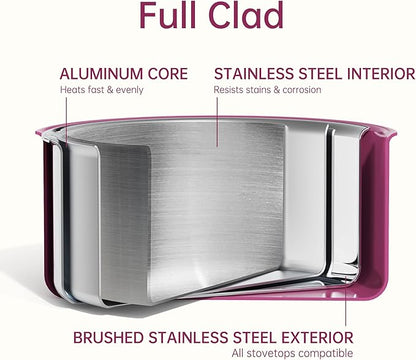 CAROTE 1.5Qt & 3.0Qt Stainless Steel Saucepan Set with Steamer & Ladle, Non-Toxic 3-Ply Stainless Steel Pot with Lids, Small Pots for Cooking, Oven Safe, Induction Compatible Cookware, Purple - Image 3