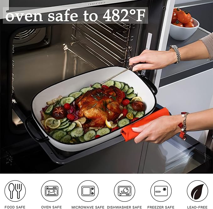 6 Quart Large Rectangular Baking Dish, 16x11 Inches Ceramic Baking Pan Casserole Dish for Cooking,Kitchen and Daily Use, Safe for Oven Microwave Refrigerator Disinfection Cabinet and Dishwasher,White - Image 6