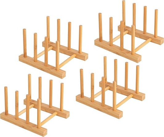 HBlife 4pcs Bamboo Dish Plate Bowl Cup Book Pot Lid Cutting Board Drying Rack Stand Drainer Storage Holder Organizer Kitchen Cabinet（Keep Dry） by HBlife