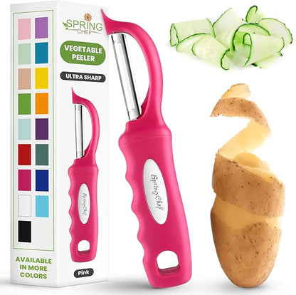 Spring Chef Premium Stainless Steel Vegetable Peeler for Kitchen, Dishwasher Safe Apple Peeler with Non-Slip Handle & Sharp Blades, Peel Potato, Fruit, Veggie, Carrot, Mango, Cucumber - Pink by SpringChef