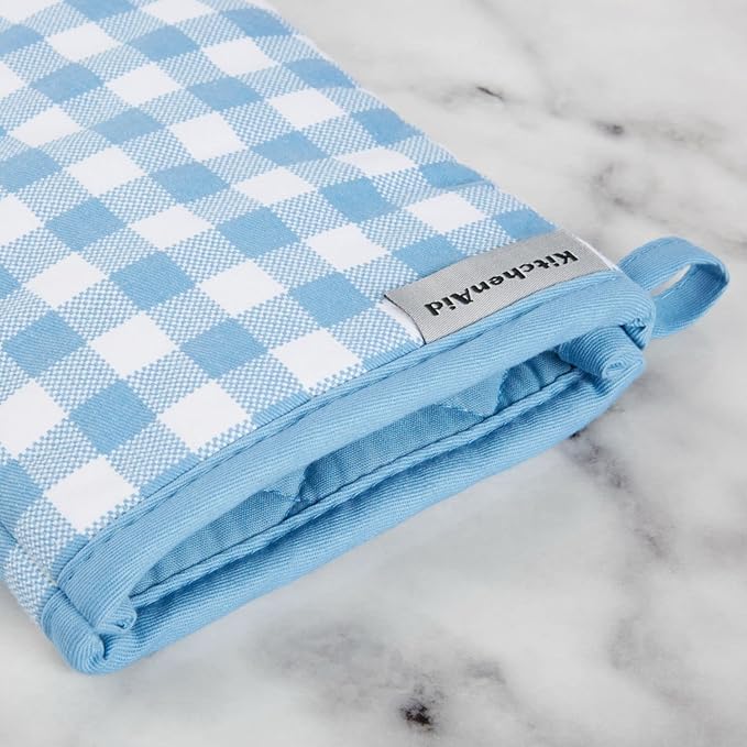KitchenAid Gingham Oven Mitt 2-Pack Set, Blue Velvet, 7"x13" - Image 3