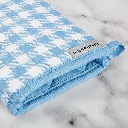 KitchenAid Gingham Oven Mitt 2-Pack Set, Blue Velvet, 7"x13" - Image 3