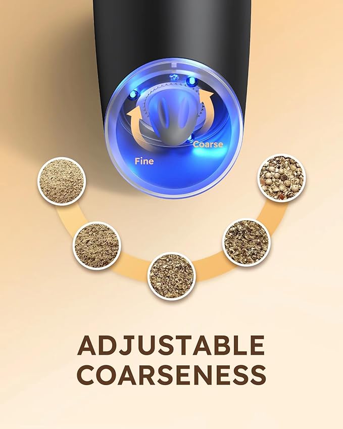 Sangcon Gravity Electric Salt and Pepper Grinder Set Shakers UPGRADED 9OZ XL CAPACITY Battery Powered Refillable Automatic One Hand Operation Adjustable Coarseness Mill Grinder Set for Kitchen - Image 6