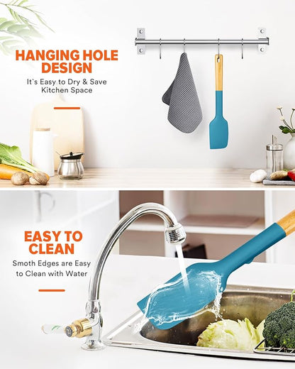 Silicone Heavy-Duty Spatula, Great For Tough Mixing And Stirring, Sturdy Bpa-Free Matte Silicone, Wooden Handle Rubber Scraper For Nonstick Cookwares (TURQ)