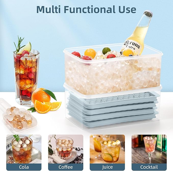 WIBIMEN Mini Ice Cube Trays, 0.55” Tiny Pebble Ice for Iced Coffee & Cocktails, Fast Chill, Easy Twist Release, Stackable with Lid & Storage Bin (4 Pack, Blue) - Image 6