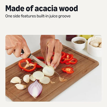 Amazon Basics Wooden Chopping Boards, 3-Piece Set, Acacia Wood, Pre-Oiled with Juice Groove - Image 3