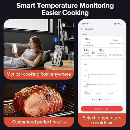 Smart Wireless Meat Thermometer with Dual Probes, Bluetooth & WiFi Combo, High Precision & Fast Response for BBQ, Grill, Smoker, Oven, Air Fryer - Image 2