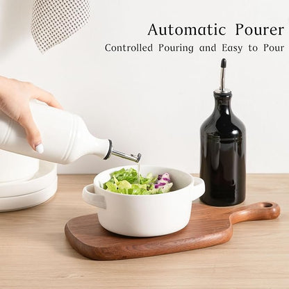 Sweejar Ceramic Olive Oil Dispenser Bottle Set, Opaque Oil Cruet Protects to Reduce Oxidation, Suitable For Storage Of Vinegar, Soy Sauce & Other Liquids,Pack of 2,15.5 Fl Oz（White Black） - Image 3