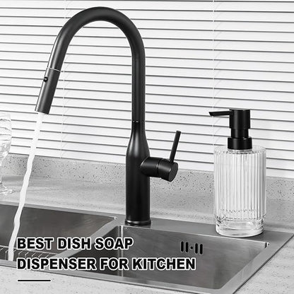 VIMERPA Glass Soap Dispenser with Pump, 11 fl oz Clear Hand Soap Dispensers for Bathroom, Ribbed Style Dish Soap Dispenser for Kitchen, Modern Refillable Liquid Soap Pump Bottle