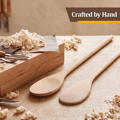 Cooking Wooden Spoons, MORGLES 14-Inch Serving Spoons for Stirring Mixing Serving Long Handle Plastic Free Reusable Non Scratch Dishwasher Safe, 5PCS