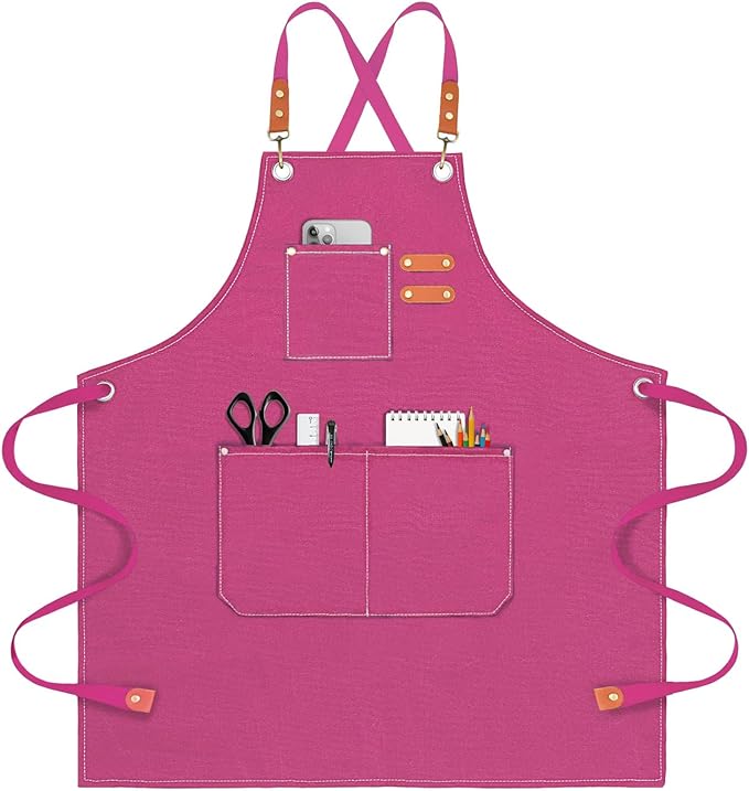 OUNLEN Chef Apron for Men Women Canvas Aprons with 3 Pockets Cross Back Resistant Work Apron for Cooking by OUNLENAPRON
