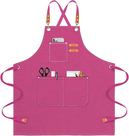 OUNLEN Chef Apron for Men Women Canvas Aprons with 3 Pockets Cross Back Resistant Work Apron for Cooking by OUNLENAPRON