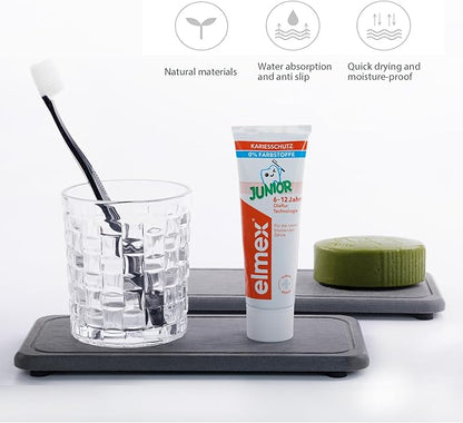 NiuYichee 2 Pcs Water Absorbing Stone Trays, Kitchen/Bathroom Sink Soap Dish, Diatomite Tray Used for Hand Soap & Cosmetic Bottles in The Modern Home, 4" W x 8.3" L, Dark Gray