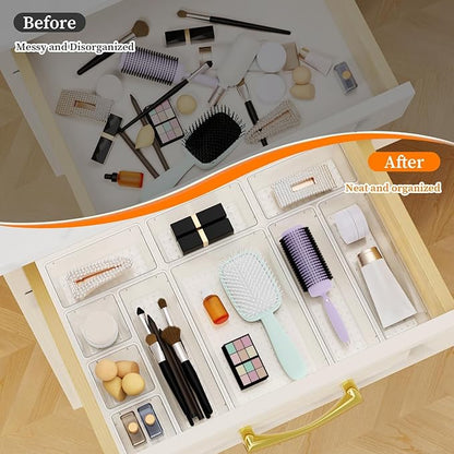 StorMiracle 32 PCS Clear Plastic Drawer Organizer Set, 4-Size vanity organizer Trays and Storage Bins for Makeup, Jewelry and Gadgets in Bedroom, Bathroom and Office, Clear - Image 5