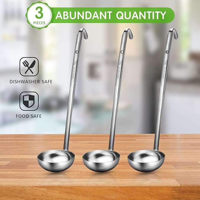 meekoo Stainless Steel Ladle Soup Handle Ladle with Pouring Rim for Kitchen Cooking Soup Sauce - Image 3