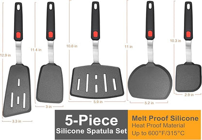 Mixed 5 Piece Silicone Spatula Set, 600F Heat-Resistant No-Melt Rubber Spatula Handle and Blade - Kitchen Cooking Utensils for Nonstick Cookware, Spatula Turner for Egg,Pancake,Burger- Dishwasher Safe - Image 4