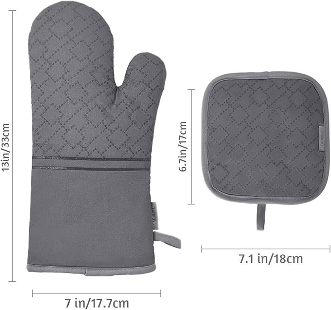4Pcs Oven Mitts and Pot Holders Set, 572F Heat Resistant Oven Glove, Soft Cotton Lining with Non-Slip Surface for Kitchen Baking BBQ (Grey) - Image 6