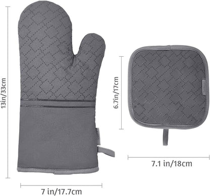4Pcs Oven Mitts and Pot Holders Set, 572F Heat Resistant Oven Glove, Soft Cotton Lining with Non-Slip Surface for Kitchen Baking BBQ (Grey) - Image 6