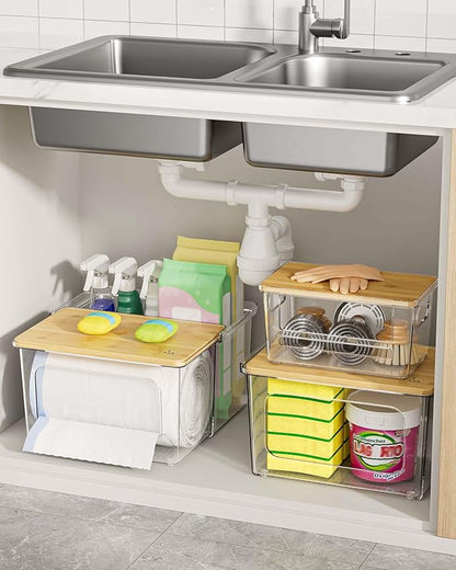iCASA Trash Bag Dispenser Holder - 3 in 1 Acrylic Plastic Garbage Bag Pantry Organizer, Clear Large Laundry Pods Container with Lid, Stackable Under Sink Kitchen Laundry Room Organization and Storage - Image 5