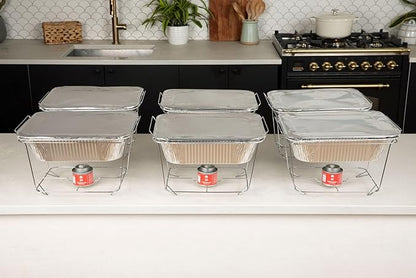 Alpha Living 6 Pack - Disposable Chafing Dish Buffet Set, Half Size Pans, Welded Body Food Warmers for Parties, Fuel Cans Complete Set, Warming Trays - Image 8