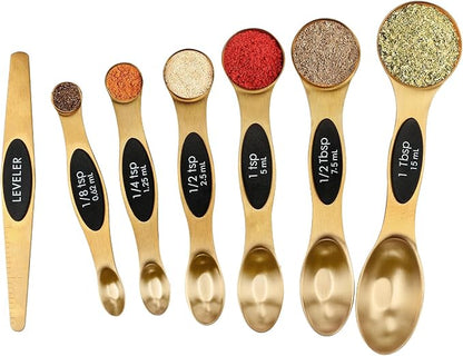 Magnetic Measuring Spoons Set Stainless Steel with Leveler, Stackable Metal Tablespoon Measure Spoon for Baking, Measuring Cups and Spoon Set Kitchen Gadgets Apartment Essentials Fits by BIDFUL