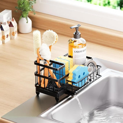 Consumest Sponge Holder for Kitchen Sink - Auto Draining Sink Caddy Organizer with Detachable Rack, High Brush Holder, Kitchen Countertop Storage Accessories, Black - Image 8