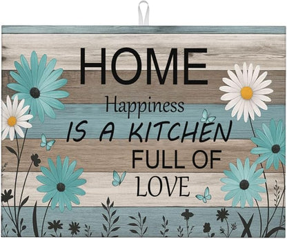 Rustic Wood Dish Drying Mats for Kitchen Counter, Large 18"x24" Dish Mats for Drying Dishes, Microfiber Absorbent Dish Drying Pad Rack Mat Kitchen Decor Reusable Washable