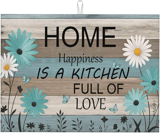 Rustic Wood Dish Drying Mats for Kitchen Counter, Large 18"x24" Dish Mats for Drying Dishes, Microfiber Absorbent Dish Drying Pad Rack Mat Kitchen Decor Reusable Washable