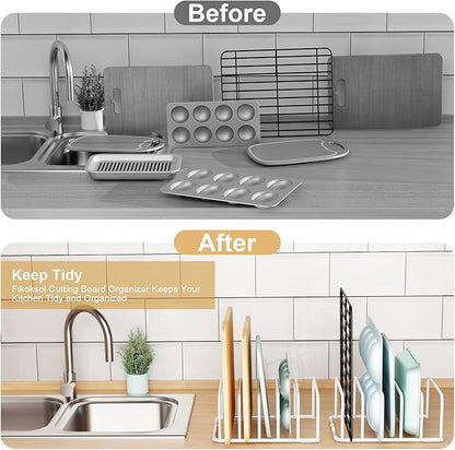 Fikoksol Cutting Board Organizer and Baking Sheet Rack, [2-Pack] White Heavy Duty Metal Cookie Sheet Organizer for Cutting Board Storage & Plate Holder for Cabinet, Tray Dividers for Cabinets - Image 5