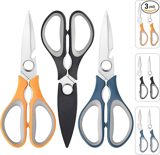 3-Pack Kitchen Shears Heavy Duty All Purpose Stainless Steel Scissors Dishwasher Safe Cooking for Meat, Chicken, Fish, Vegetable