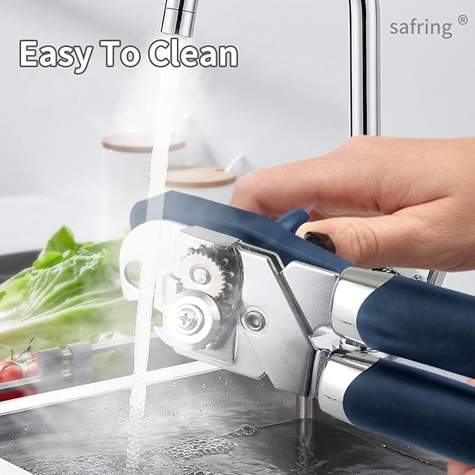 Safring Can Opener Manual, Handheld Strong Heavy Duty Stainless Steel Can Opener, Comfortable Handle, Sharp Blade Smooth Edge, Can Openers with Multifunctional Bottle Opener, Blue - Image 6