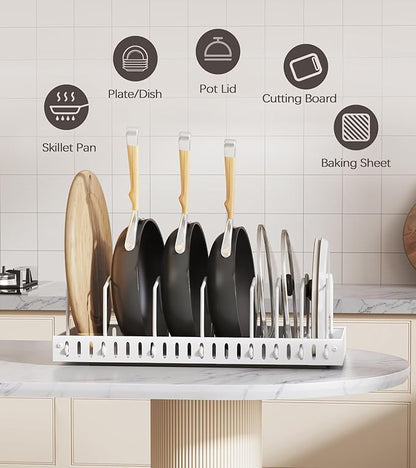 Lozovin Pull Out Pots and Pans Organizer Under Cabinet, Sliding Lid Holder and Pan Rack in Kitchen, Slide Out inside Cabinet Storage for Pot Lid, Bakeware, Dishes, 8 Adjustable Dividers, 2 Pack White - Image 6