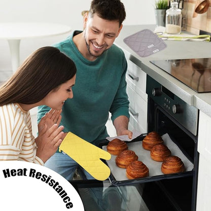 Oven Mitts and Pot Holders Sets,6 Pcs Oven Mitts and Potholders with Recycled Cotton High Heat Resistant Extra Thick Long Oven Mitts for Cooking(Yellow) - Image 5