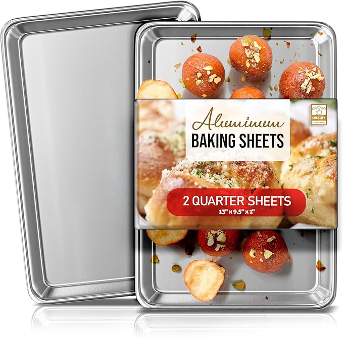 Eatex Aluminum Baking Sheet Set, 2 Pack Cookie Sheet Set, 9x13 Baking Pan Set, Warp Resistant Cookie Sheets for Baking Nonstick, Steel Baking Pans Set, Baking Sheets for Oven, Quarter Sheet Pan by Eatex