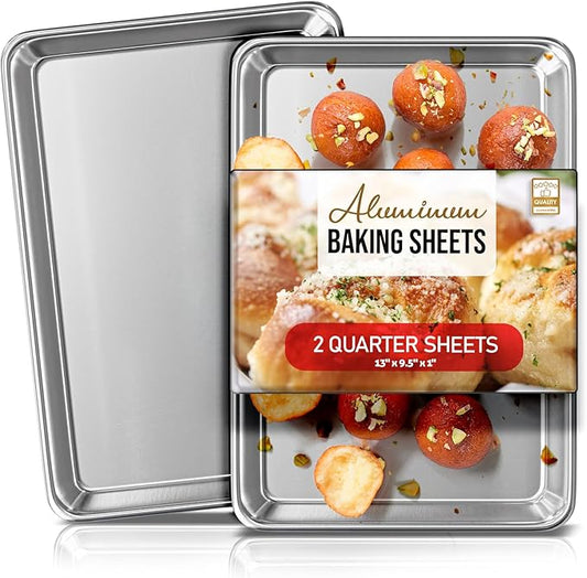 Eatex Aluminum Baking Sheet Set, 2 Pack Cookie Sheet Set, 9x13 Baking Pan Set, Warp Resistant Cookie Sheets for Baking Nonstick, Steel Baking Pans Set, Baking Sheets for Oven, Quarter Sheet Pan by Eatex