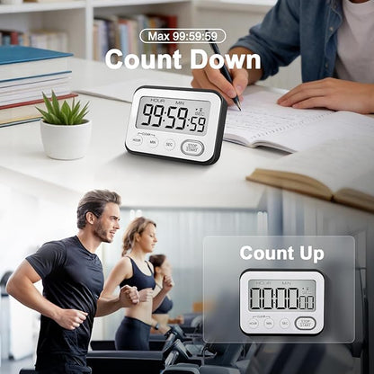 Digital Kitchen Timer Magnetic Loud Alarm, Large LCD Screen Silent/Beeping Multi-Function for Teachers Classroom Kids, Black - Image 2