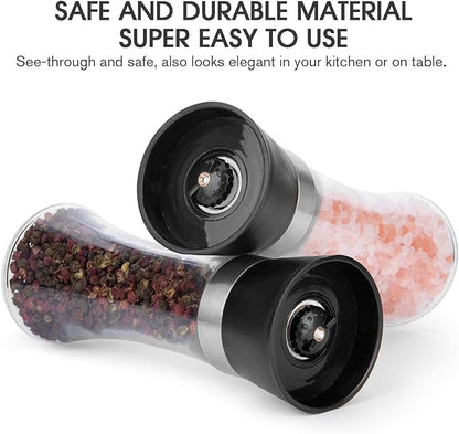 Hotder Premium Pepper and Salt Grinder Set of 2-Refillable Coarseness Adjustable Pepper Mill Shaker with Glass Body for Home,Kitchen(Two Pack) - Image 5