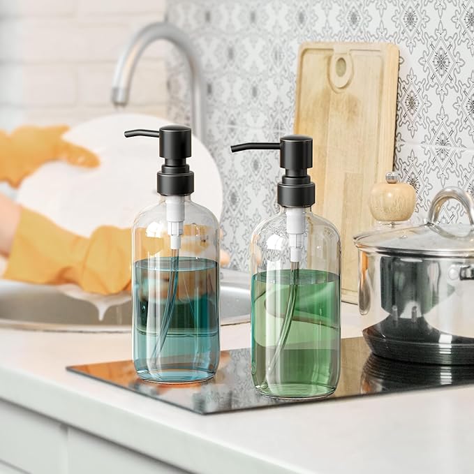 AmazerBath Glass Soap Dispenser, 2-Pack Clear Glass Soap Dispenser with Pump Bronze Rustproof, 17 Oz Bathroom Hand Soap Dispenser Bottle for Liquid Lotion, Kitchen Dish Soap Dispenser - Image 6