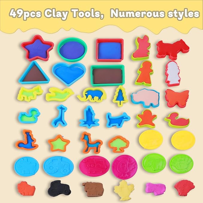LCY WEDSHI Dough Tool Set, 49 Pcs Dough Tools Sets for Kids Ages 4-8, Dough Accessories Includes Animal Molds, Cutters Roller, Rolling Pins, Safety Scissors, Plastic Knife - Image 5