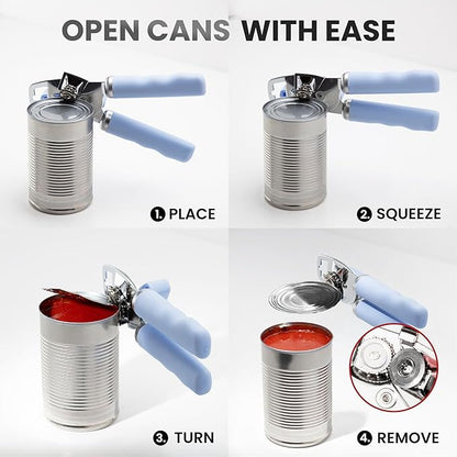 Zulay Kitchen Heavy Duty Stainless Steel Can Opener Manual with Bottle Opener - Rust Proof Manual Can Opener With Turn Knob & Comfy Soft Grip Handles - Light Blue - Image 6